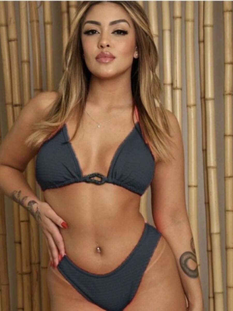 TRICO-ZHU Two-Tone V-Neck Bikini With Padded Bra FIDA Panties Asa Delta Gringa Fashion Women's Clothing Beachwear Factory Has Two Different Panty Sizes.2024NEW - màu đen - Xem 1