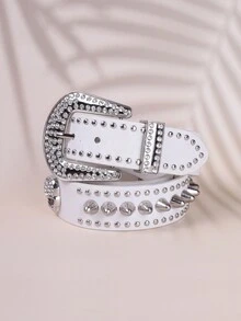 Thắt lưng cao bồi đính đá đầu lâu Punk trang trí Halloween, thắt lưng hợp kim kẽm phong cách đường phố thời trang Unisex cho quần jean, bốn mùa - màu nâu - Xem 7