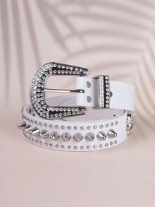 Thắt lưng cao bồi đính đá đầu lâu Punk trang trí Halloween, thắt lưng hợp kim kẽm phong cách đường phố thời trang Unisex cho quần jean, bốn mùa - màu nâu - Xem 9