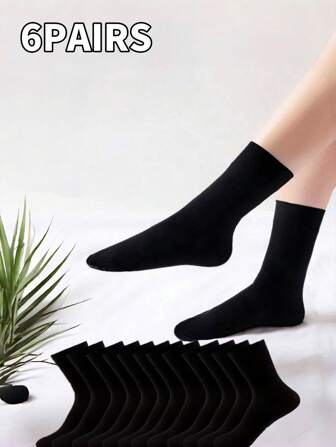 6 Pairs Ladies 120D Soft & Comfortable Black Mid-Calf Stockings, Fall Socks