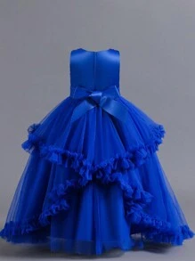 Tween Girl Sequin Layered Tulle Dress Formal Wedding Party Princess Gown, Four Seasons - Blue - View 3