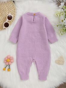 1pc Infant Girls' Embroidered Long Sleeve Knit Jumpsuit - Mauve Purple - View 2