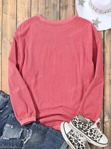 Sweat-shirt rond à encolure ronde avec décoration de casse-noisette de Noël à paillettes et épaules tombantes