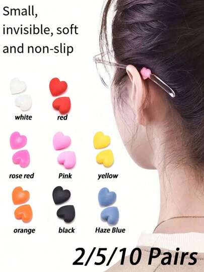 2/5/10 Pairs Cute Heart Silicone Eyeglasses Retainer, Eyewear Ear Grip Ear Hooks Anti-Slip Holder Eyeglasses Stoppers Temple Tips For Girls Boys,Glasses Anti-Slip Cover, Soft Silicone Cover, Heart-Shaped Ear Support, Ear Hook, Glasses Leg And Foot Fixed Drag Accessories, Anti-Skid Falling Artifact