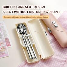 1 件便携式刀叉勺餐具套装，不锈钢餐具套装，便携式露营可重复使用餐具套装，包括带盒的叉勺筷子，适合野餐露营家庭旅行工作户外，节日礼物学校用品，圣诞礼物 - 多色 - 查看 3