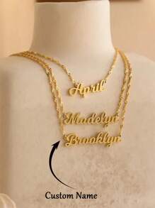 Personalisierte Namenskette, modische Edelstahl Wellenkette Halskette, Silber/Gold Namensanhänger, Edelstahl Schmuck, Damen Strandaccessoires, Urlaub, Geburtstag, Muttertag, Ostern Geschenk, Sommer Accessoires, Damenschmuck - Gold - Übersicht 10