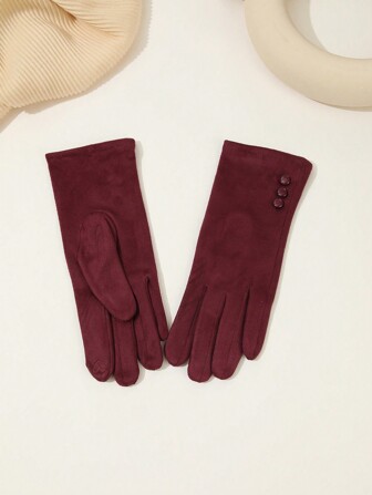 1 Pair Solid Color Casual Elegant Polyester Beaded Ladies Gloves For Mature Women Suitable For Party, Dates, Sports, Outdoor, Autumn/Winter Halloween