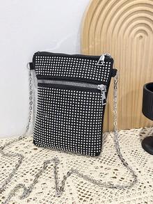 女士斜挎包，精致，方形包，闪光/闪亮，迷你，便携，适合晚餐/宴会，口红，适合派对女孩，女士晚装包， - 黑色 - 查看 4