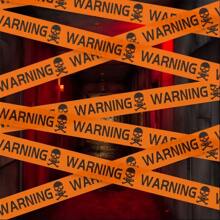 1pc-Mini Warning Tape Halloween Party Supplies Decoration Halloween Warning Line Layout Skull Warning Tape Disposable Warning Tape Suitable For Halloween Parties Zombie Parties Mysterious Murderers Equivalent 600cm * 8cm