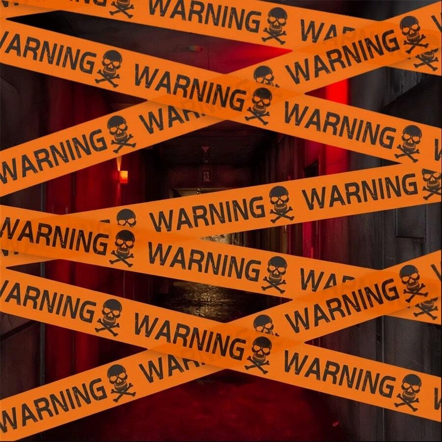 1pc-Mini Warning Tape Halloween Party Supplies Decoration Halloween Warning Line Layout Skull Warning Tape Disposable Warning Tape Suitable For Halloween Parties Zombie Parties Mysterious Murderers Equivalent 600cm * 8cm