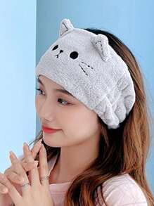 INS Style Cartoon Animal Cat's Ears (Steamed Cat-Ear Shaped Bread) Hair Band Face Wash Headband Female Makeup Remover Hair Set Coral Velvet Moon Headband Valentine's Day - Dusty Pink - View 10