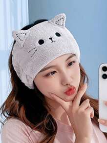 INS Style Cartoon Animal Cat's Ears (Steamed Cat-Ear Shaped Bread) Hair Band Face Wash Headband Female Makeup Remover Hair Set Coral Velvet Moon Headband Valentine's Day - Dusty Pink - View 11