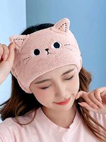 INS Style Cartoon Animal Cat's Ears (Steamed Cat-Ear Shaped Bread) Hair Band Face Wash Headband Female Makeup Remover Hair Set Coral Velvet Moon Headband Valentine's Day - Dusty Pink - View 12