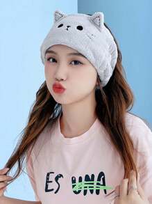 INS Style Cartoon Animal Cat's Ears (Steamed Cat-Ear Shaped Bread) Hair Band Face Wash Headband Female Makeup Remover Hair Set Coral Velvet Moon Headband Valentine's Day - Dusty Pink - View 5