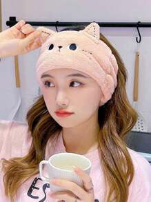 INS Style Cartoon Animal Cat's Ears (Steamed Cat-Ear Shaped Bread) Hair Band Face Wash Headband Female Makeup Remover Hair Set Coral Velvet Moon Headband Valentine's Day - Dusty Pink - View 4