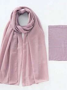 2 件/套涤纶纯色透气弹力渔夫帽和配套雪纺珍珠围巾头巾，适合 4 季