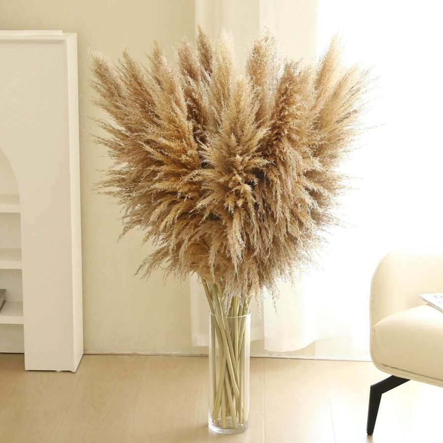 Bunny Tails Dried Pampas Grass, Suitable For Adorable Bohemian Home Decor, Boho Kitchen Decor - Natural Brown Dried Rabbit Tail For Christmas Holiday Decoration