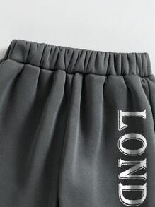 Young Boy Scenic Print Warm Crew Neck Sweatshirt And Sweatpants - Grey - View 6