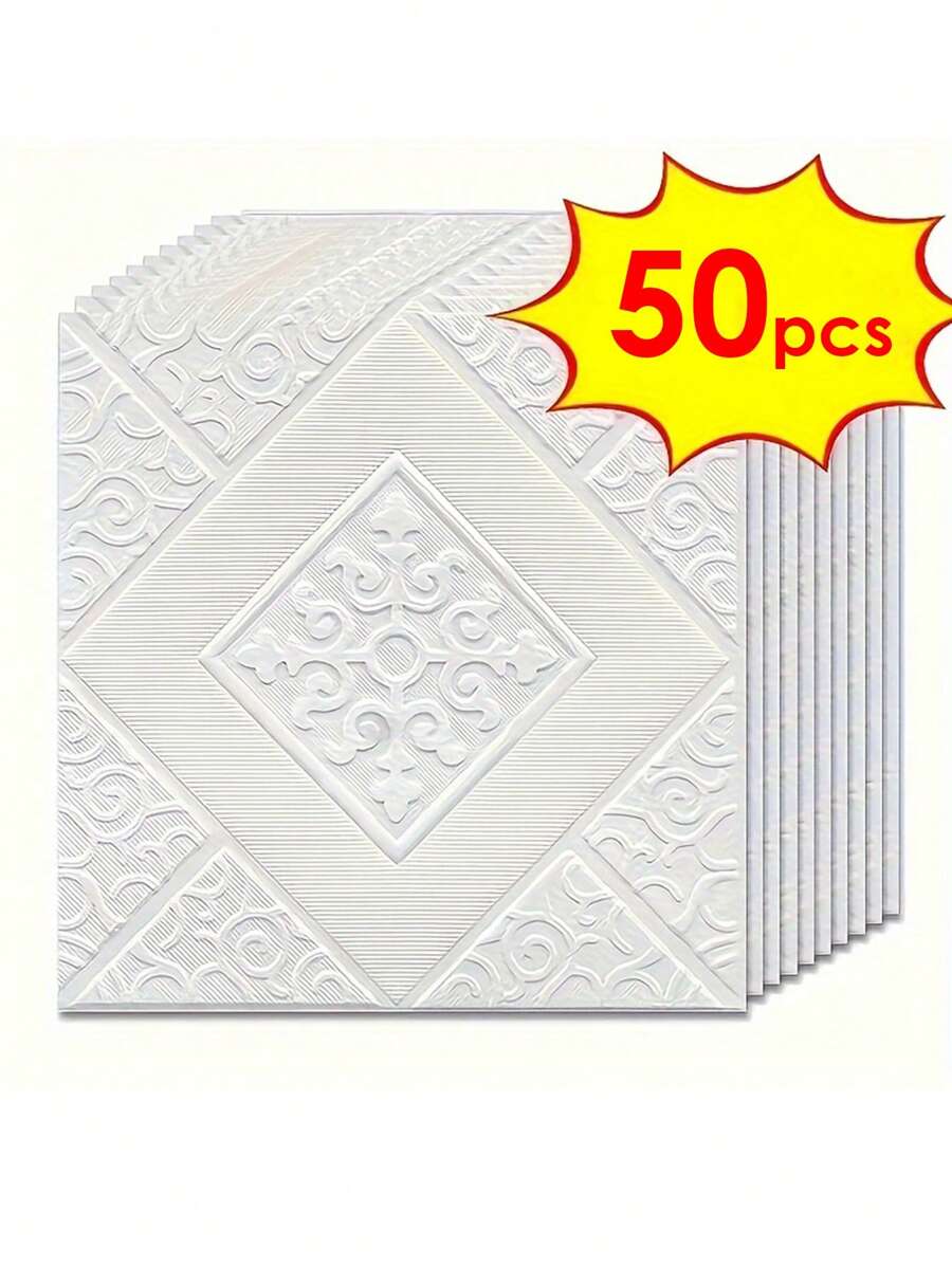 50 件 3D 纹理壁纸:自粘、防水、易于安装,适用于厨房、客厅和卧室装饰 - 彩色 - 查看 1