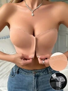 1 件装女士无肩带扇形无缝舒适前扣文胸，带可拆卸透明肩带 - 粉色 - 查看 1