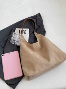 Set de 2 bolsos tote con monedero, bolso de hombro de gran capacidad informal, bolso de mano bicolor para mujer, versátil para el uso diario - Beis - Ver 8