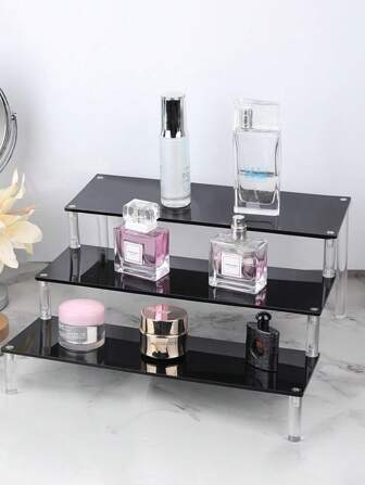 1pc Acrylic Stepped Makeup Organizer Rack, Multi-Layer Shelves For Perfume, Skincare, Cosmetics Display In Living Room, Bathroom, Bedroom, Home Decor,For Holiday Beach, Bathroom Collection, Bedroom Collection, Large Capacity