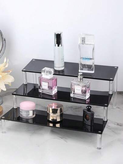1 件亚克力阶梯式化妆品收纳架，多层搁架，用于香水、护肤品、化妆品展示，适用于客厅、浴室、卧室、家居装饰，适用于假日海滩、浴室收藏、卧室收藏，容量大