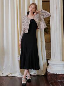 Women Round Neck Single-Breasted Long Sleeve Coat, Autumn/Winter - Pink - View 8