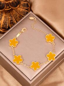 1 chiếc vòng tay trang trí hoa 5 cánh hai mặt theo phong cách dấu phẩy thanh lịch đa năng mới dành cho phụ nữ ngày lễ tình nhân - vòng tay hoa nhỏ - Xem 6