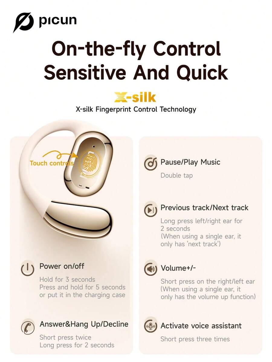 Picun Picun H1S Wireless Headphones, Smart APP Control, Leak-Proof ...