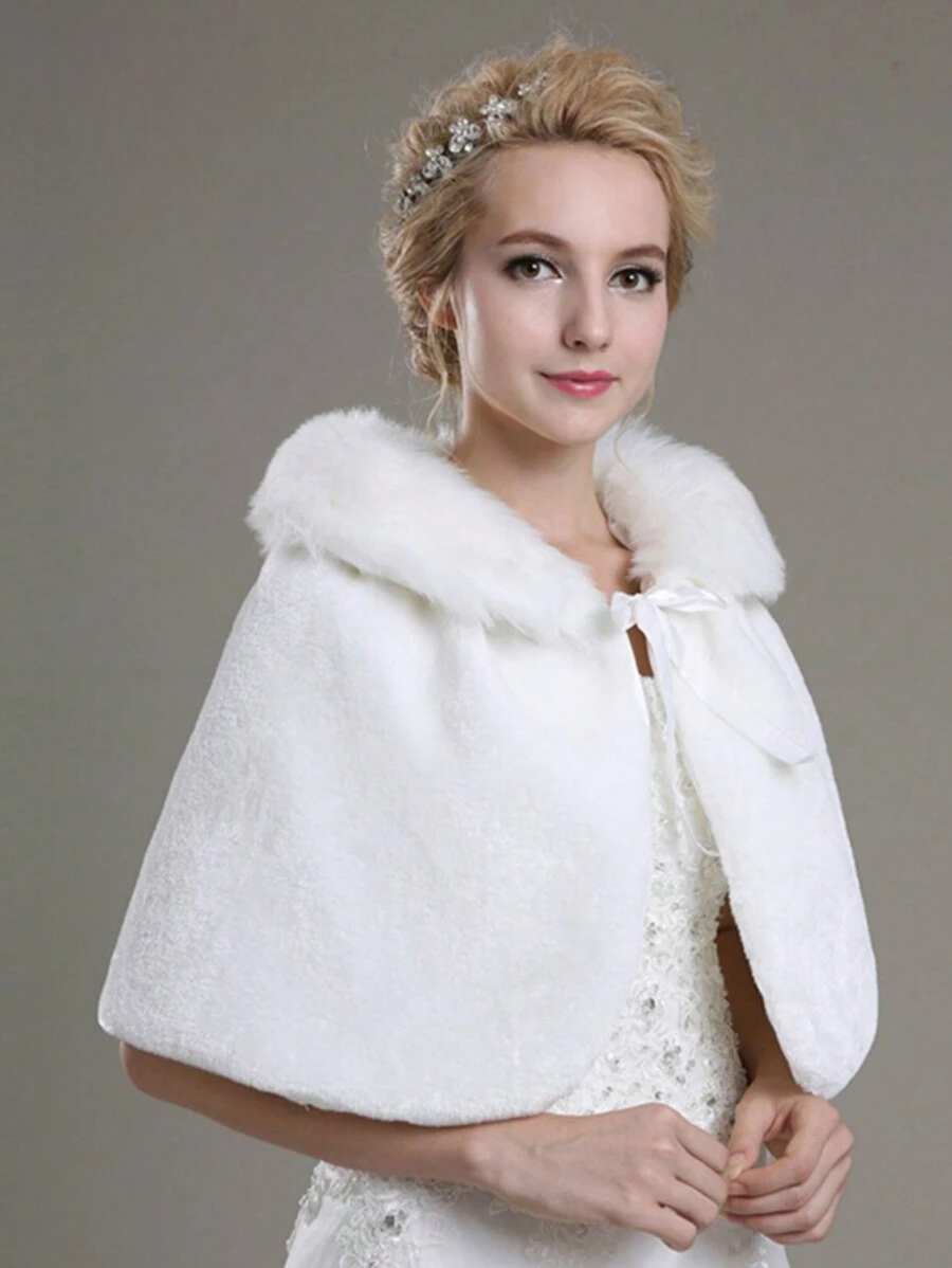 1 件优雅白色保暖披肩，适合女士，适合新娘、派对、舞会 - 婚礼新娘斗篷夹克配饰 - A - 查看 1