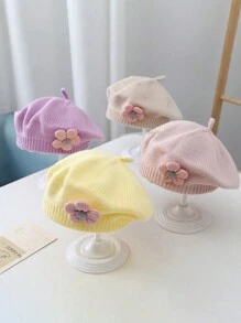 1pc Baby 0-3 Years Old Baby Children's Beret, Cute Boys And Girls Knitted Hat, Floral Fashion Solid Color Spring And Winter Winter Winter Warm Children's Hat
