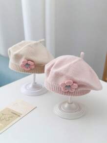 1pc Baby 0-3 Years Old Baby Children's Beret, Cute Boys And Girls Knitted Hat, Floral Fashion Solid Color Spring And Winter Winter Winter Warm Children's Hat