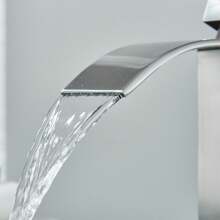 Waterfall Spout Bathroom Sink Faucet 3 Holes Single Handle Basin Vanity Mixer Tap With Cover - Brushed Nickel - View 9