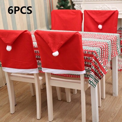 6pcs Red Non-Woven Santa Hat Shape Christmas Chair Cover, Christmas Table Decoration For Festival Scene Decoration Home Restaurant Bar Cafe