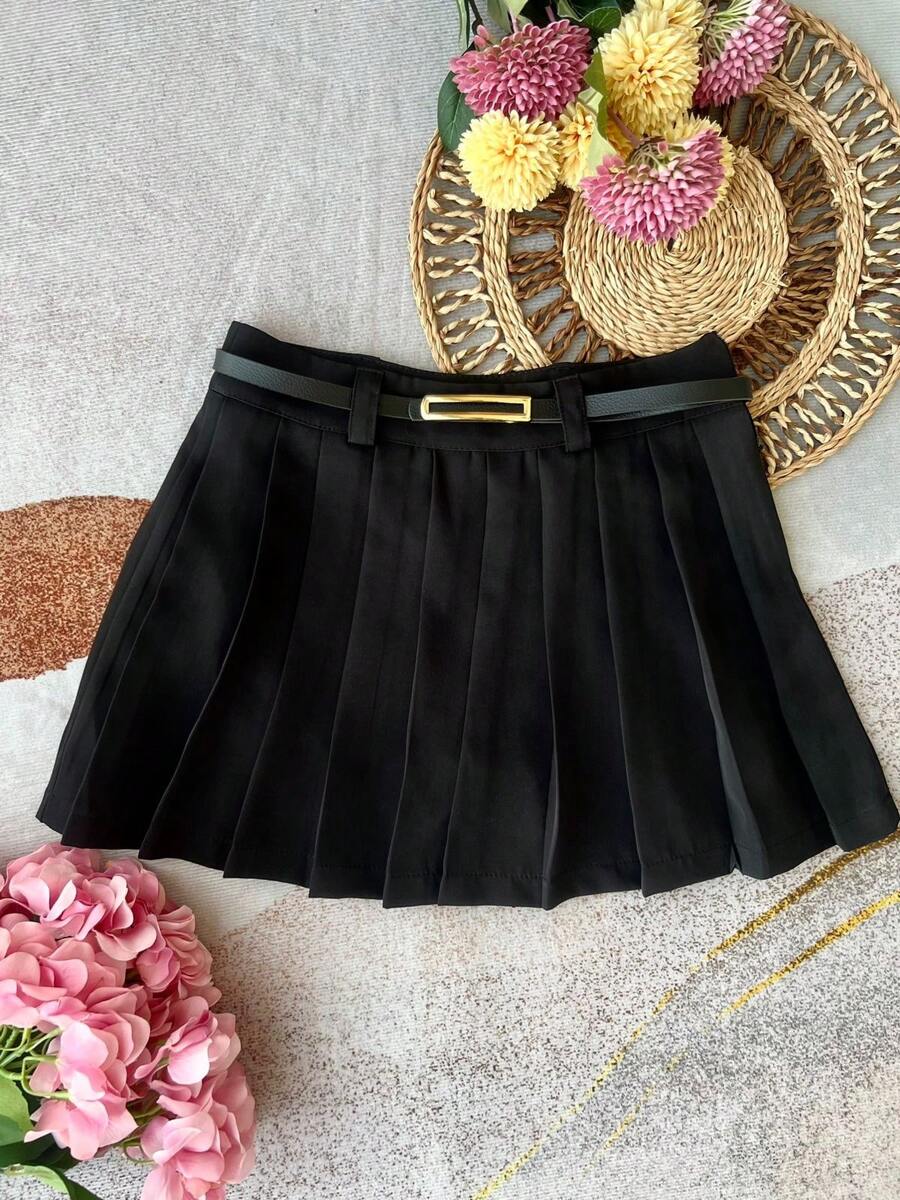 Women's Midi Pleated Skirt Shorts Tailored With Lining Chic Shorts - 黑色 - 查看 1
