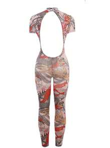 Stylish Backless, Sexy And Sheer Mesh Printed Jumpsuit For Women - Đỏ - Xem 2