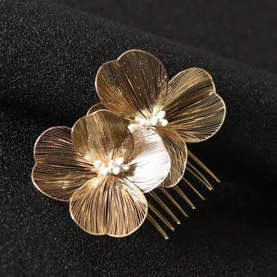 1pc Handmade Baroque Style Gold/Silver Flower Bridal Hair Comb Halloween