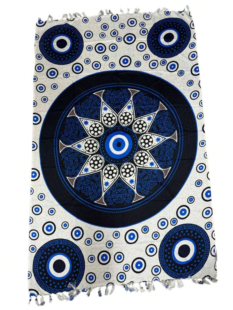 Greek Eye Printed Polyester Sarong - 藍白色 - 查看 1