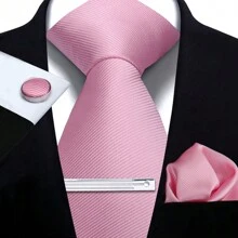Set de corbata, pañuelo de bolsillo, gemelos y corbatín para hombre, corbatas de poliéster de rayas sólidas para todas las estaciones, fiestas y celebraciones, casual