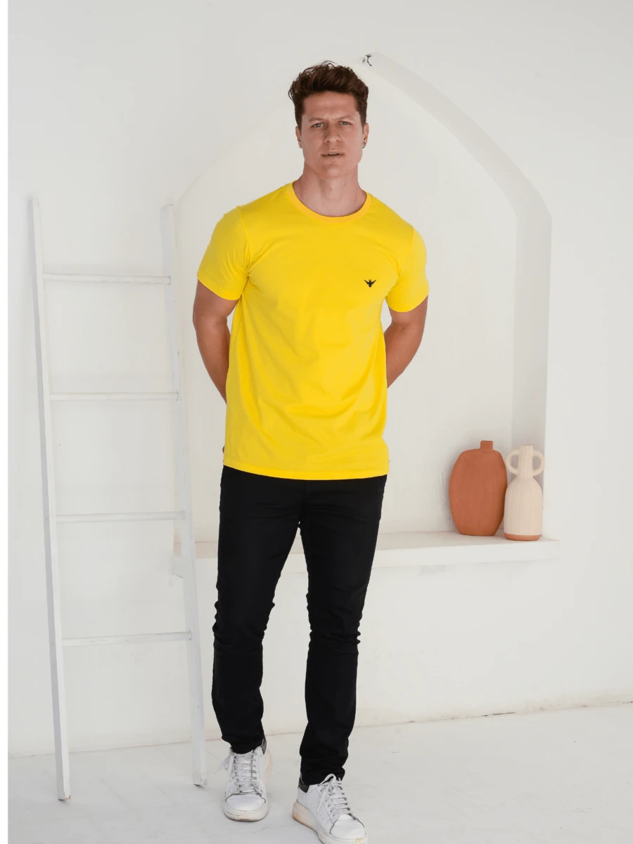 Men's Comfort T-Shirt Slim Fit Various Colors 100% Cotton - 黃色 - 查看 1