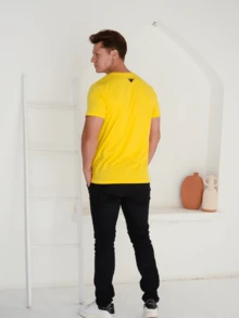 Men's Comfort T-Shirt Slim Fit Various Colors 100% Cotton - 黃色 - 查看 3