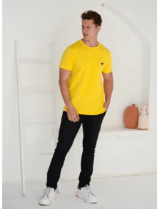 Men's Comfort T-Shirt Slim Fit Various Colors 100% Cotton - 黃色 - 查看 2
