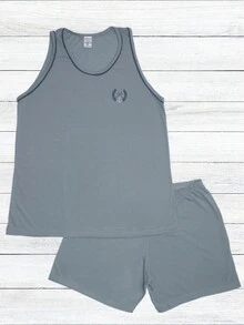 2 Piece Adult Pajama Kit Closed Men's Plus Size Tank Top - 酒紅色 - 查看 5