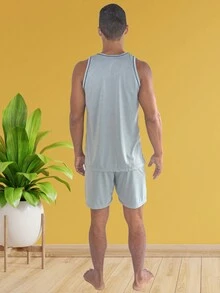 2 Piece Adult Pajama Kit Closed Men's Plus Size Tank Top - 酒紅色 - 查看 4