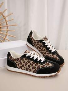 Women's Athletic Sneakers, Multi-Season Campus White Shoes, Women's Daily Non-Slip, Comfortable Lace-Up Soft Bottom Casual Shoes - Black Leopard Print - View 6