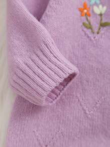 1pc Infant Girls' Embroidered Long Sleeve Knit Jumpsuit - Mauve Purple - View 5
