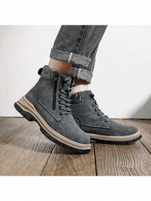 Botas de trabajo de seguridad gris resistentes al agua para hombres, calzado masculino, botas altas de tobillo indestructibles, a prueba de pinchazos y resistentes a la presión, con puntera de acero - Gris - Ver 9