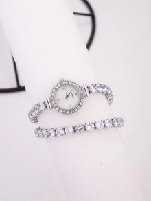 Đồng hồ đeo tay nữ thời trang mới dài quấn quanh mặt tròn nhỏ dễ thương với pha lê sang trọng dây đeo toàn bộ bằng pha lê Đồng hồ đeo tay thạch anh nữ Quà tặng - Bạc - Xem 6