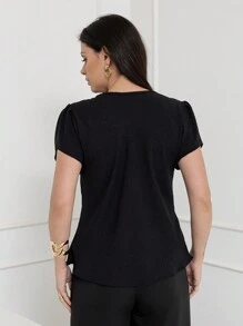 Smile Fashion   blusa feminina manga curta tecido duna - Preto - Visão 4